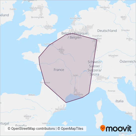 Carte de la zone de couverture de SNCF VOYAGEURS