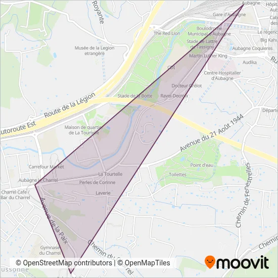 Carte de la zone de couverture de Aubagne (Tram)