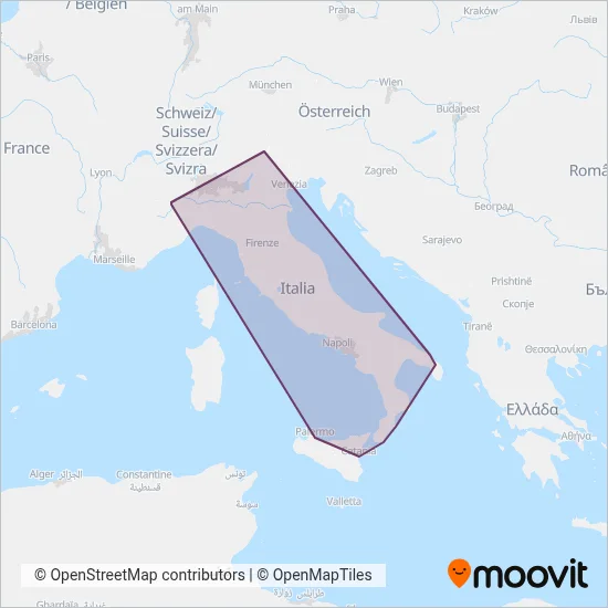 Area coperta dal servizio di Trenitalia (Treno)