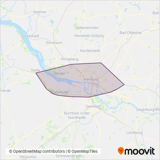 Hamburger Verkehrsverbund (hvv) coverage area map