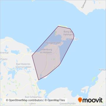 Схема покрытия компании Rohde Verkehrsbetriebe Ostholstein Nord