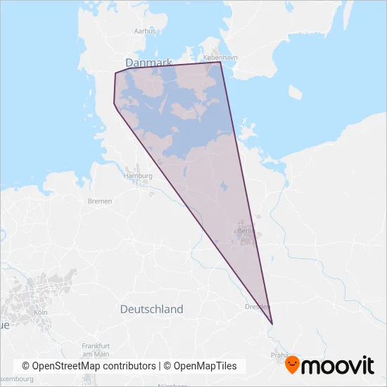 Dänische Staatsbahnen coverage area map