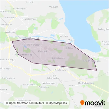 Verkehrsbetrieb Greifswald coverage area map