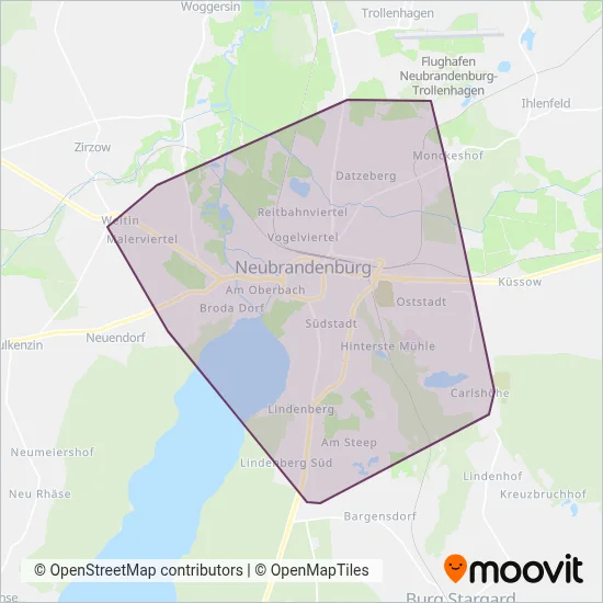 Neubrandenburger Verkehrsbetriebe coverage area map
