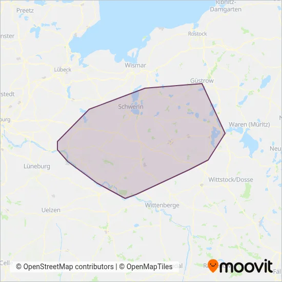 Verkehrsgesellschaft Ludwigslust-Parchim coverage area map