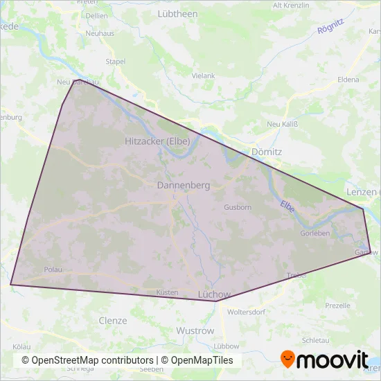 Lüchow-Schmarsauer Eisenbahn coverage area map