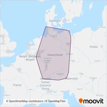 Схема покрытия компании DB Fernverkehr AG (Поезд)
