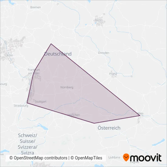 Österreichische Bundesbahnen coverage area map
