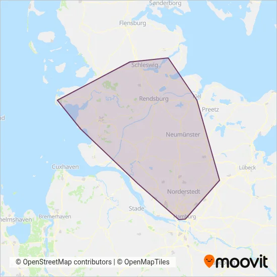 Nordbahn (direkt) coverage area map