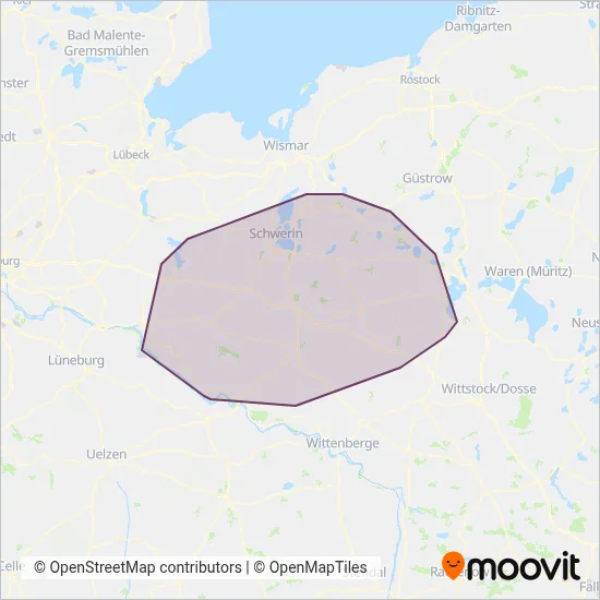 Verkehrsgesellschaft Ludwigslust-Parchim (Tram) coverage area map
