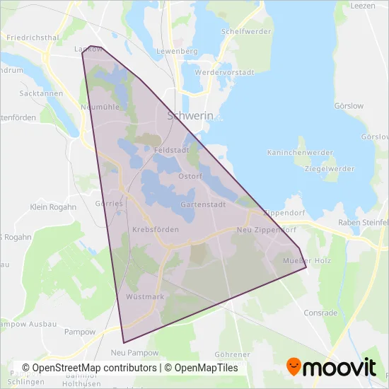 Nahverkehr Schwerin (Tram) coverage area map
