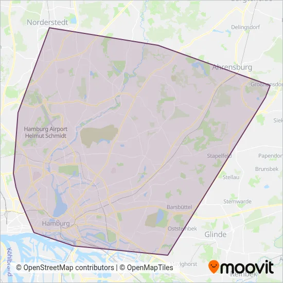 Hamburger Hochbahn (Subway) coverage area map