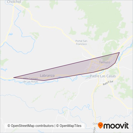 Mapa del área de cobertura de Sociedad de Transportes Linea N°5 S.A.