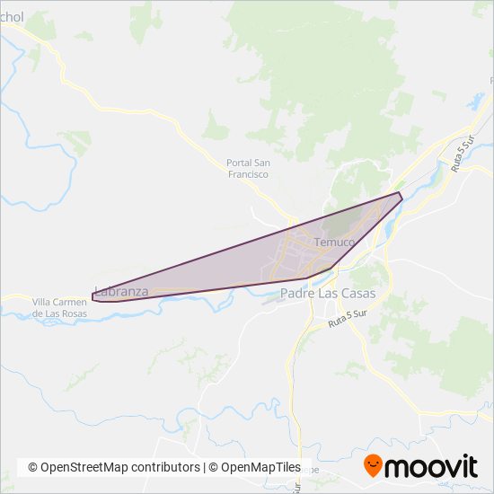 Mapa del área de cobertura de Transportes Línea Número Dos Limitada