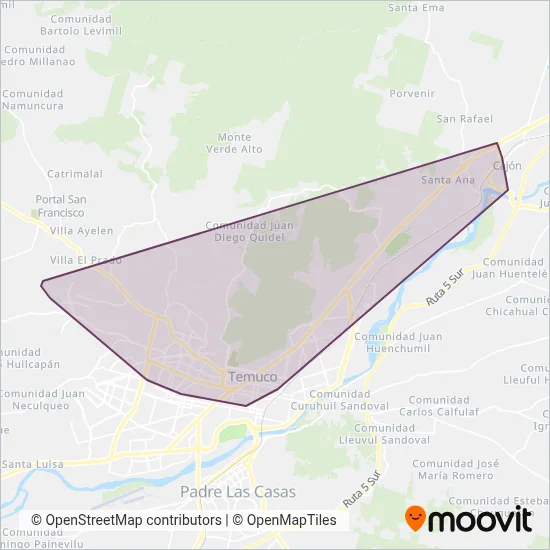 Mapa del área de cobertura de Empresa Tobalaba, Mall, Cajón S. A. Línea Nº7
