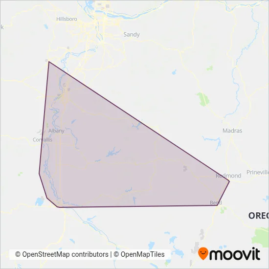 Pacific Crest Bus Lines coverage area map