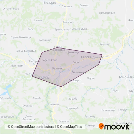 Lasta Valjevo mapa pokrivenosti