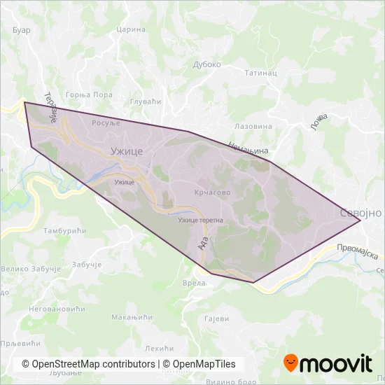 Užice Prevoz mapa pokrivenosti
