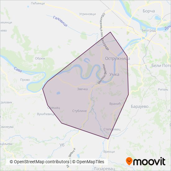 Strela - Obrenovac coverage area map