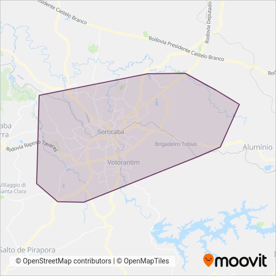 Mapa da área de cobertura da City+ Sorocaba