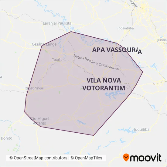 Mapa da área de cobertura da EMTU