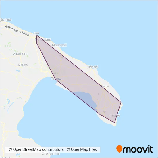Area coperta dal servizio di Ferrovie del Sud Est