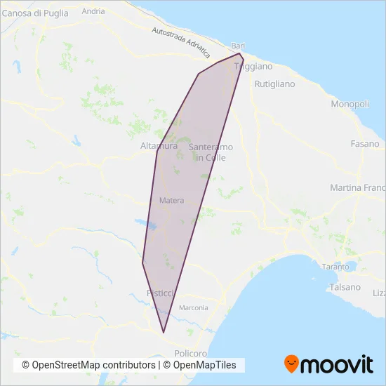 Area coperta dal servizio di Ferrovie Appulo Lucane (Bus)