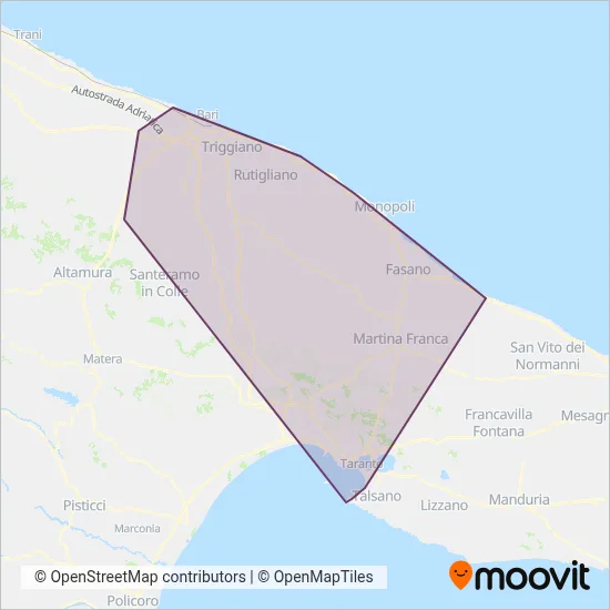 Area coperta dal servizio di Paolo Scoppio e Figlio Autolinee S.r.l.