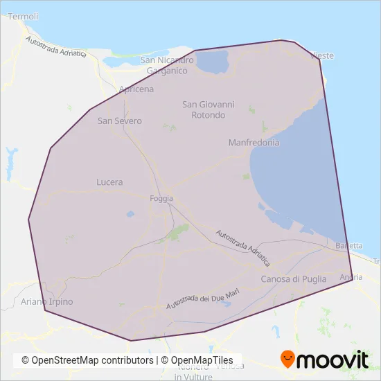 Area coperta dal servizio di Ferrovie del Gargano s.r.l.