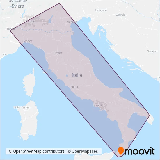 Area coperta dal servizio di Trenitalia (Treno)