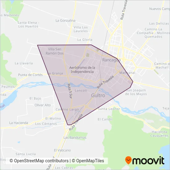 Mapa del área de cobertura de Taxibuses Cachapoal
