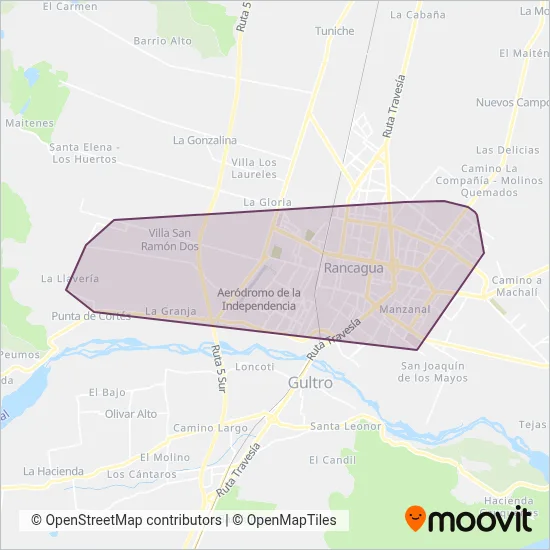 Mapa del área de cobertura de Cordillera Bus