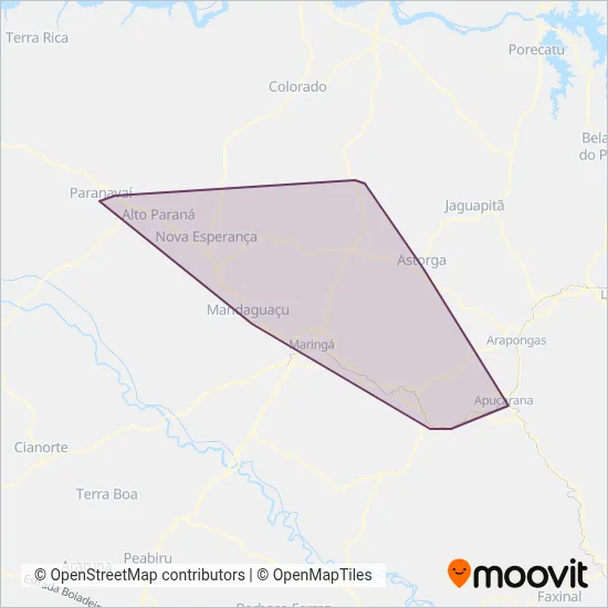 Mapa da área de cobertura da Viação Garcia