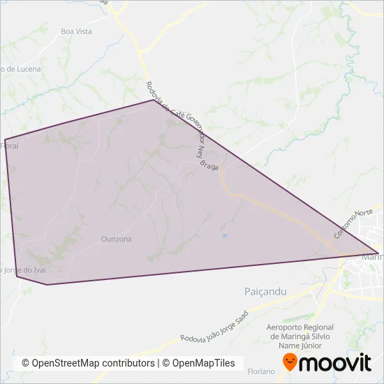 Mapa da área de cobertura da Viação Real