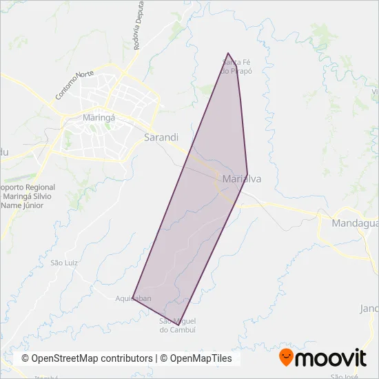 Mapa da área de cobertura da Viação Volpato (Marialva)