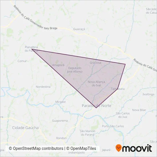 Mapa da área de cobertura da Expresso Nossa Senhora de Fátima (Rodoviário)