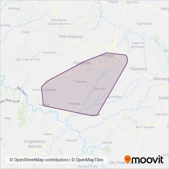 Mapa da área de cobertura da Cidade Verde Transporte Rodoviário Ltda.