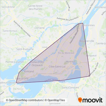 Carte de la zone de couverture de STM (Bus)