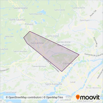 Carte de la zone de couverture de exo-Laurentides