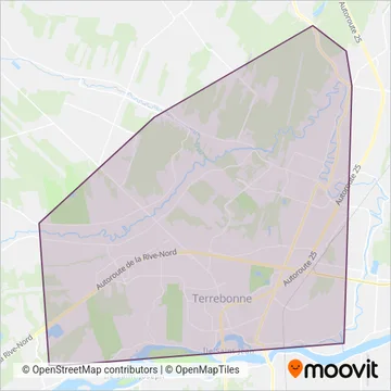 Carte de la zone de couverture de exo-Terrebonne-Mascouche