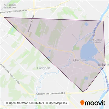 Carte de la zone de couverture de exo-Chambly-Richelieu-Carignan