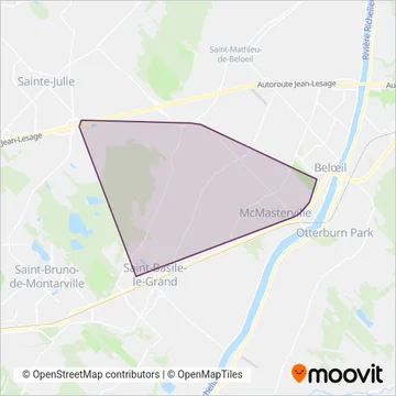 Carte de la zone de couverture de exo-Vallée du Richelieu