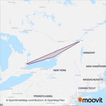 Carte de la zone de couverture de Megabus Canada