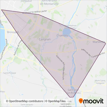 Carte de la zone de couverture de exo-Chambly-Richelieu-Carignan
