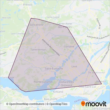 Carte de la zone de couverture de EXO (public transit) Laurentides sector