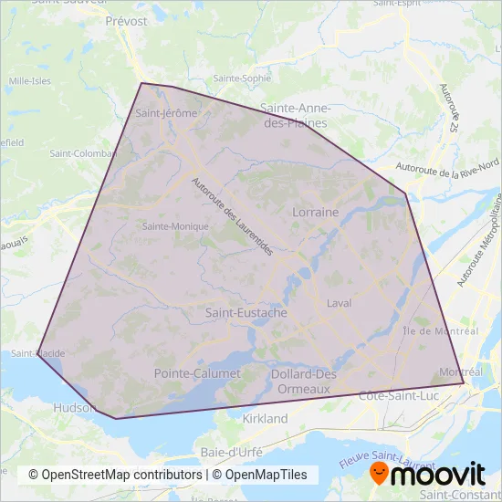 EXO (public transit) Laurentides sector coverage area map