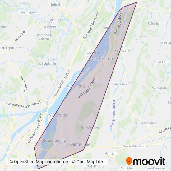 Carte de la zone de couverture de exo-Sorel-Varennes