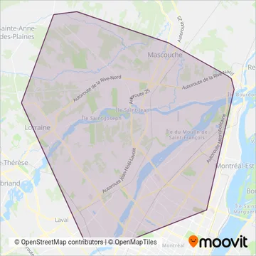 Carte de la zone de couverture de exo-Terrebonne-Mascouche