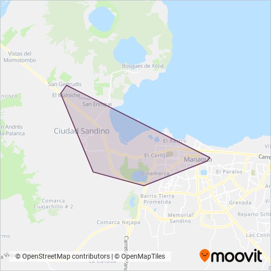 Mapa del área de cobertura de Cooperativa de Transporte Marlon Zelaya