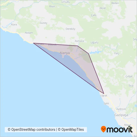 Alanya Özel Halk Otobüsleri coverage area map